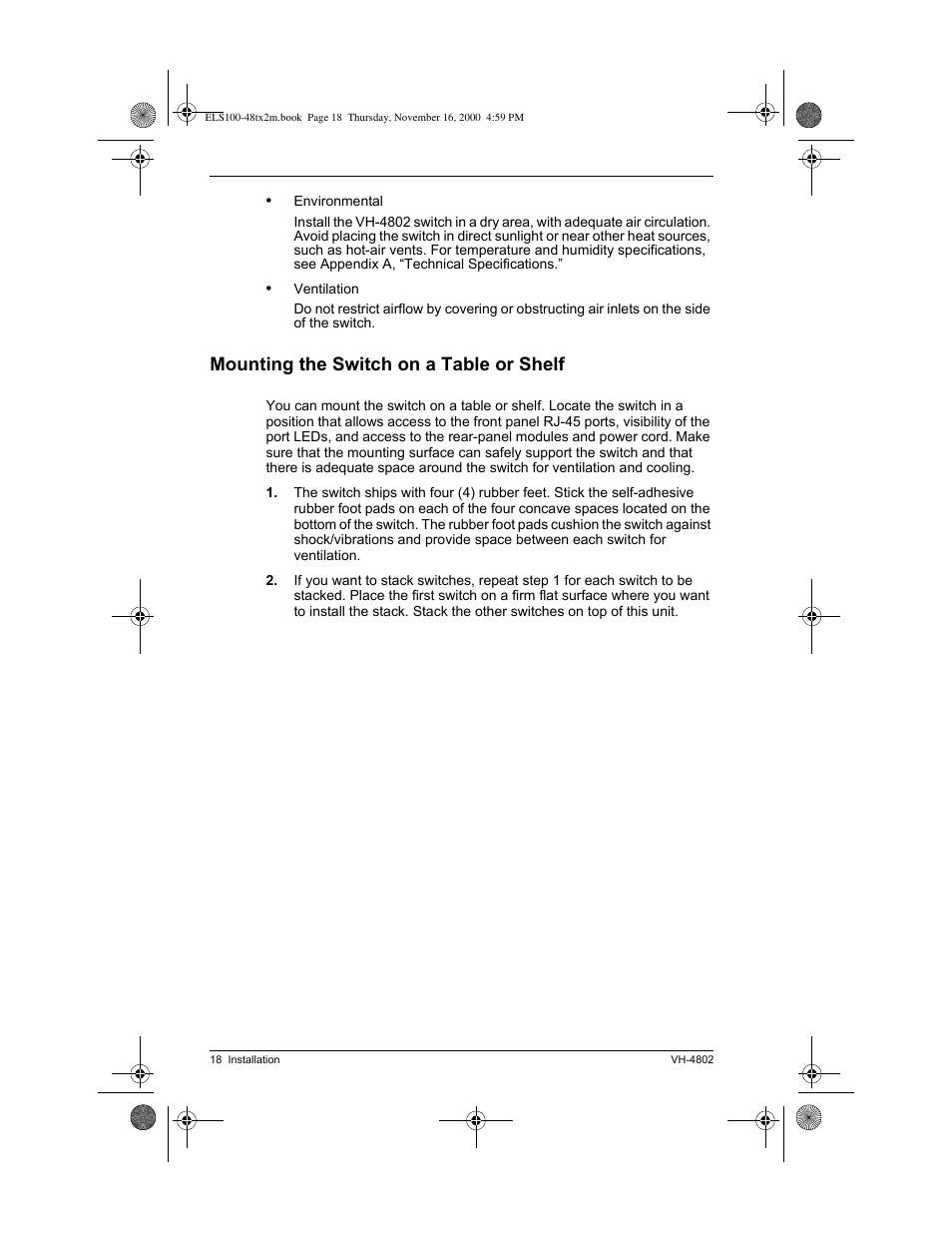 Mounting the switch on a table or shelf | Enterasys Networks VH-4802 User Manual | Page 32 / 56