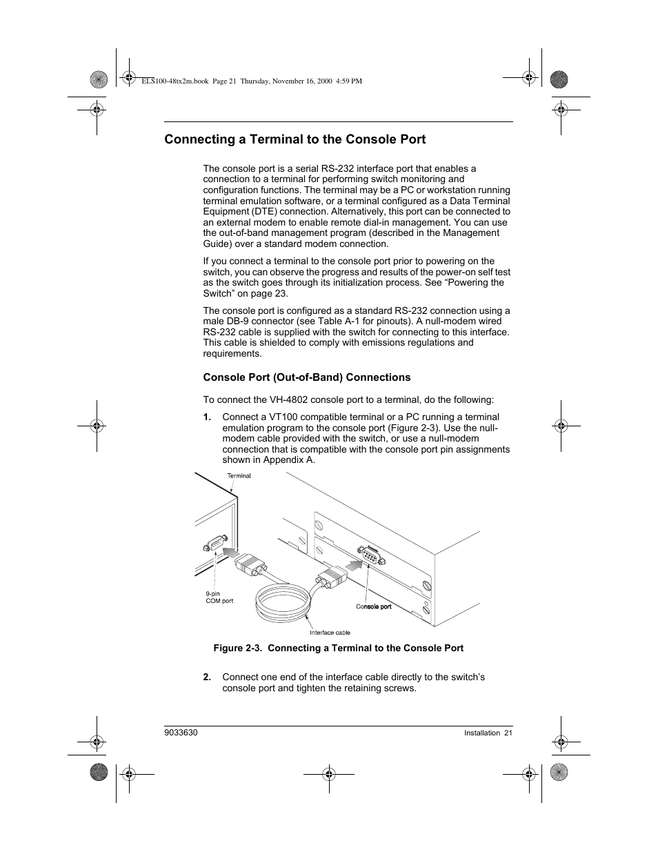 Connecting a terminal to the console port | Enterasys Networks VH-4802 User Manual | Page 35 / 56