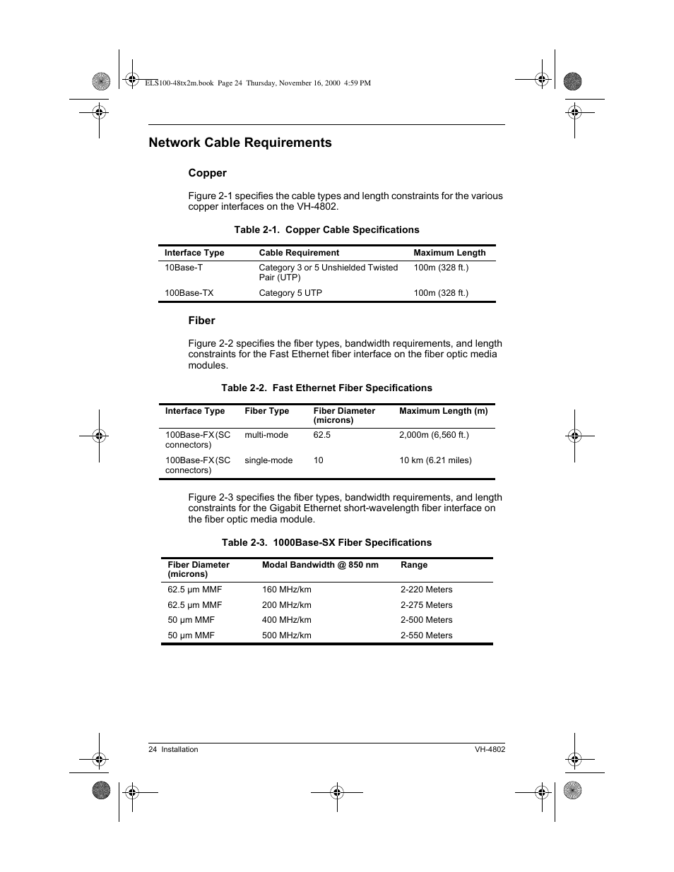 Network cable requirements | Enterasys Networks VH-4802 User Manual | Page 38 / 56