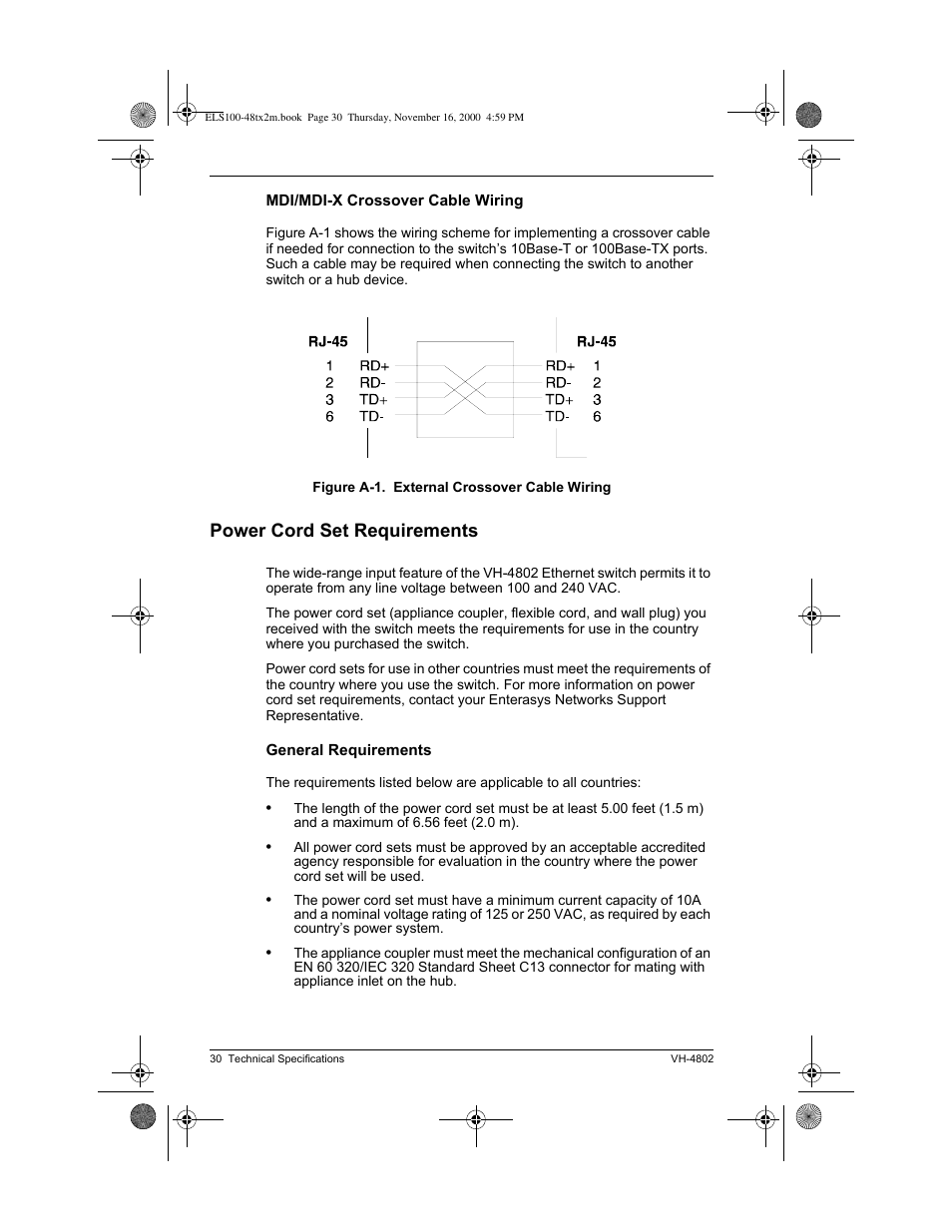 Power cord set requirements | Enterasys Networks VH-4802 User Manual | Page 44 / 56