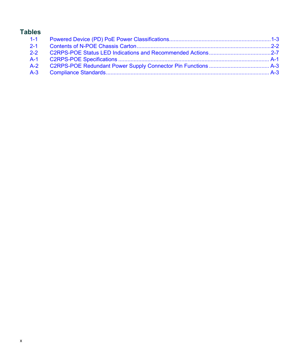 Tables | Enterasys Networks SecureStack C2 C2RPS-POE User Manual | Page 12 / 34