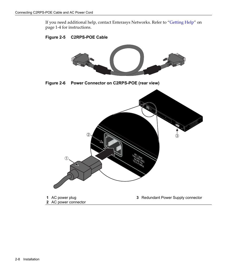 C2rps-poe cable -8, Power connector on c2rps-poe (rear view) -8, Figure 2‐5 | Figure 2‐6, Аб в | Enterasys Networks SecureStack C2 C2RPS-POE User Manual | Page 28 / 34