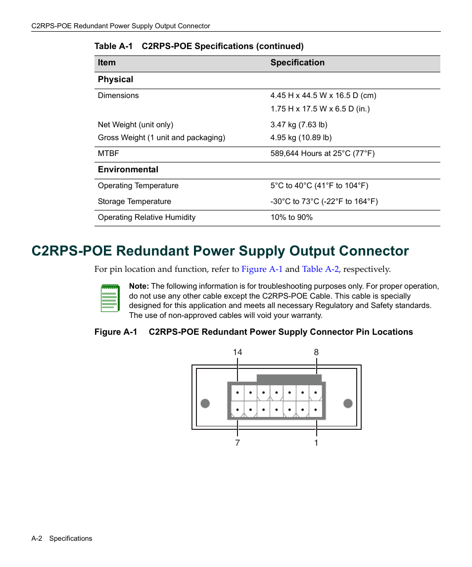 C2rps-poe redundant power supply output connector | Enterasys Networks SecureStack C2 C2RPS-POE User Manual | Page 32 / 34