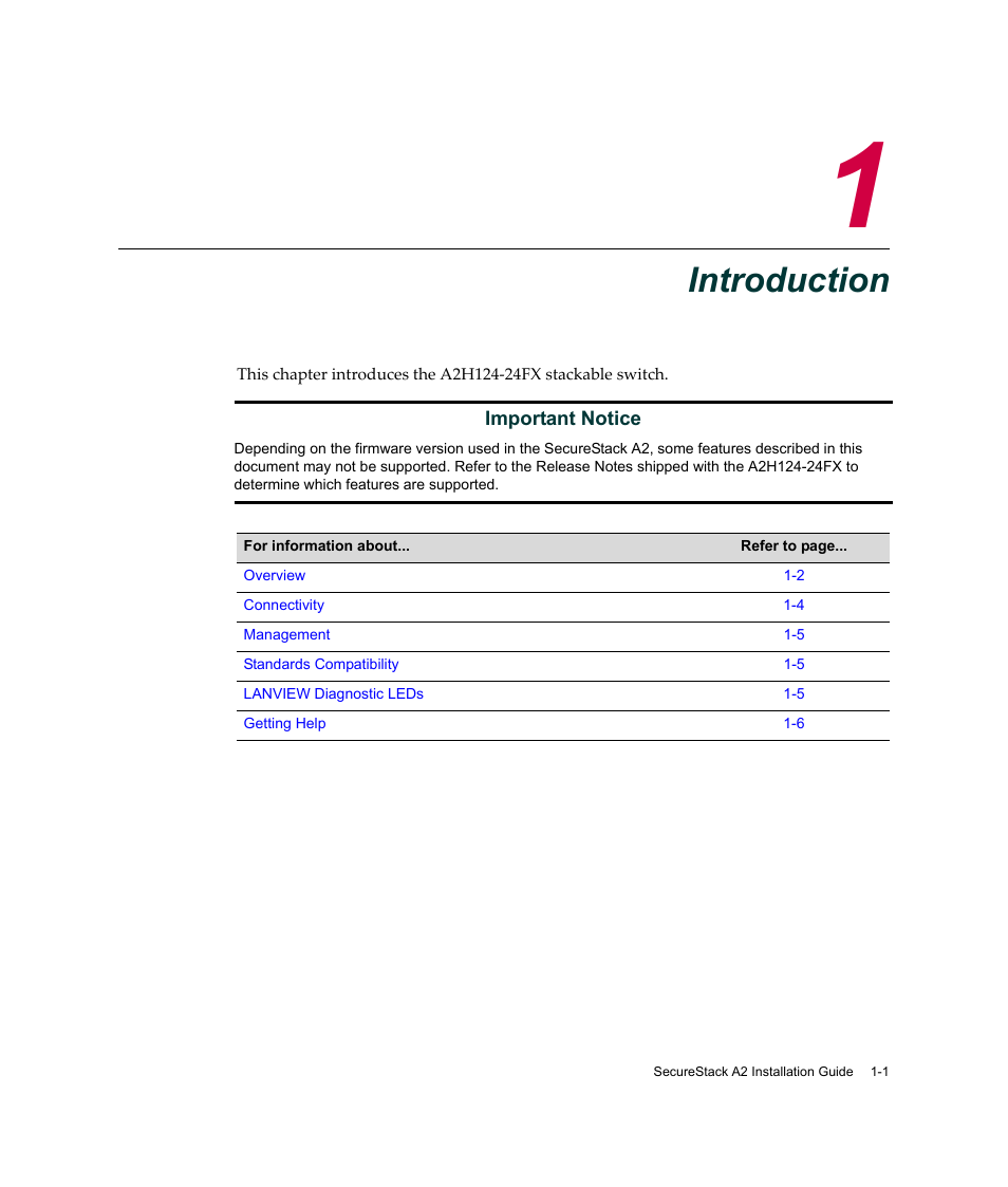 Introduction, Chapter 1: introduction, Hapter 1 | Enterasys Networks A2H124-24FX User Manual | Page 21 / 82
