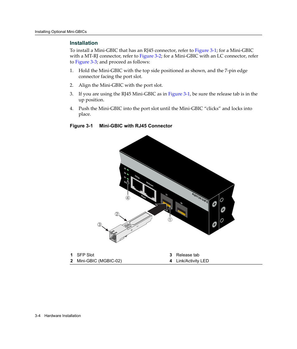 Mini-gbic with rj45 connector -4, Вб а г, Installation | Enterasys Networks A2H124-24FX User Manual | Page 32 / 82