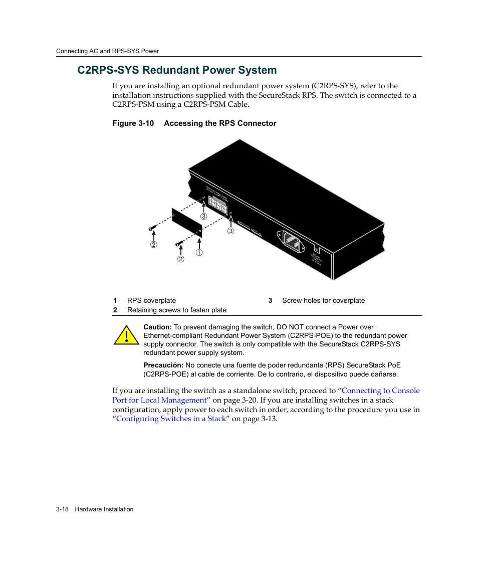 C2rps-sys redundant power system, C2rps-sys redundant power system -18, Accessing the rps connector -18 | Аб б в в | Enterasys Networks A2H124-24FX User Manual | Page 46 / 82