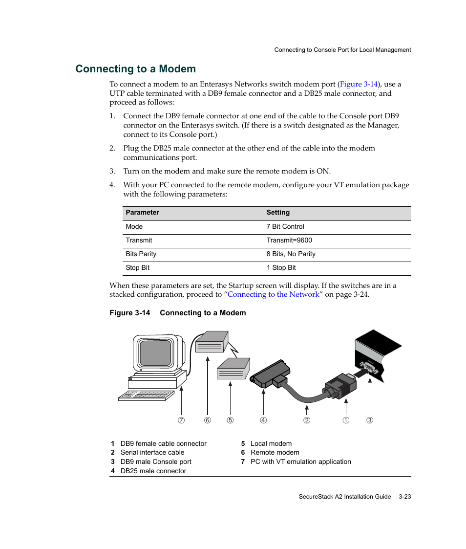 Connecting to a modem, Connecting to a modem -23 | Enterasys Networks A2H124-24FX User Manual | Page 51 / 82
