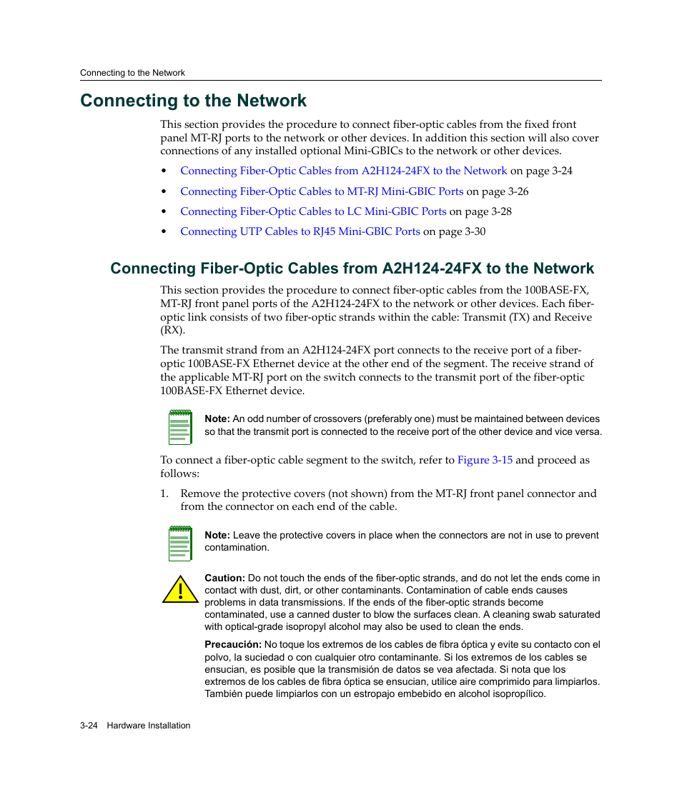 Connecting to the network, Connecting to the network -24, Connecting to | The network | Enterasys Networks A2H124-24FX User Manual | Page 52 / 82