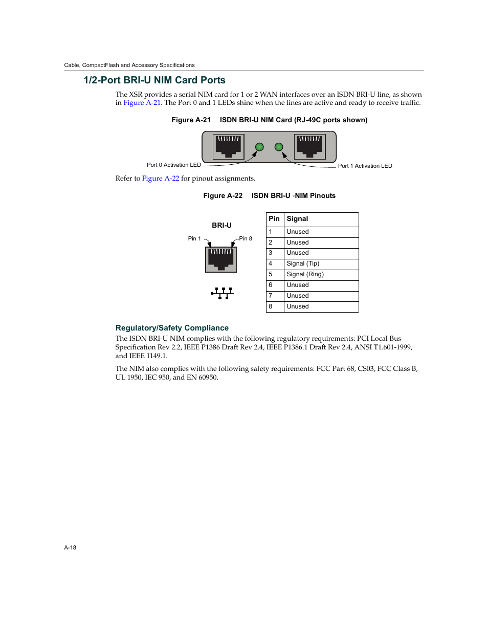 1/2-port bri-u nim card ports | Enterasys Networks XSR-3020 User Manual | Page 104 / 110