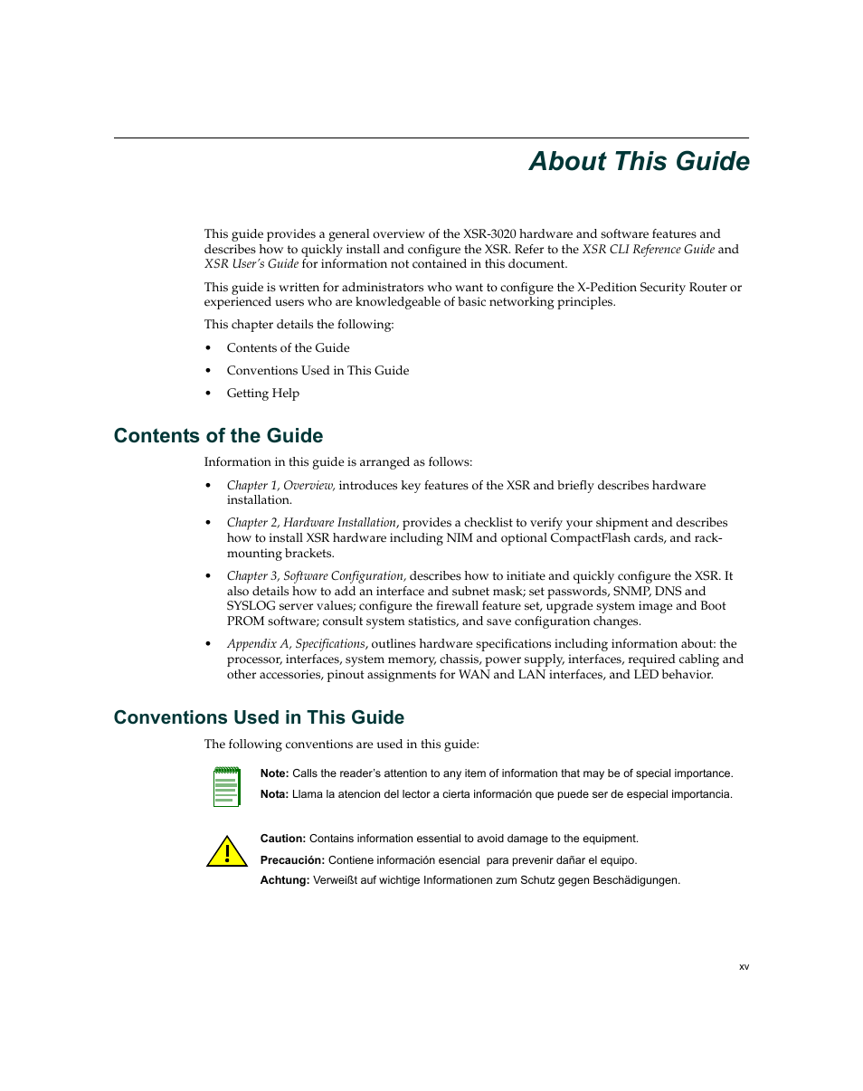 About this guide, Contents of the guide, Conventions used in this guide | Enterasys Networks XSR-3020 User Manual | Page 17 / 110