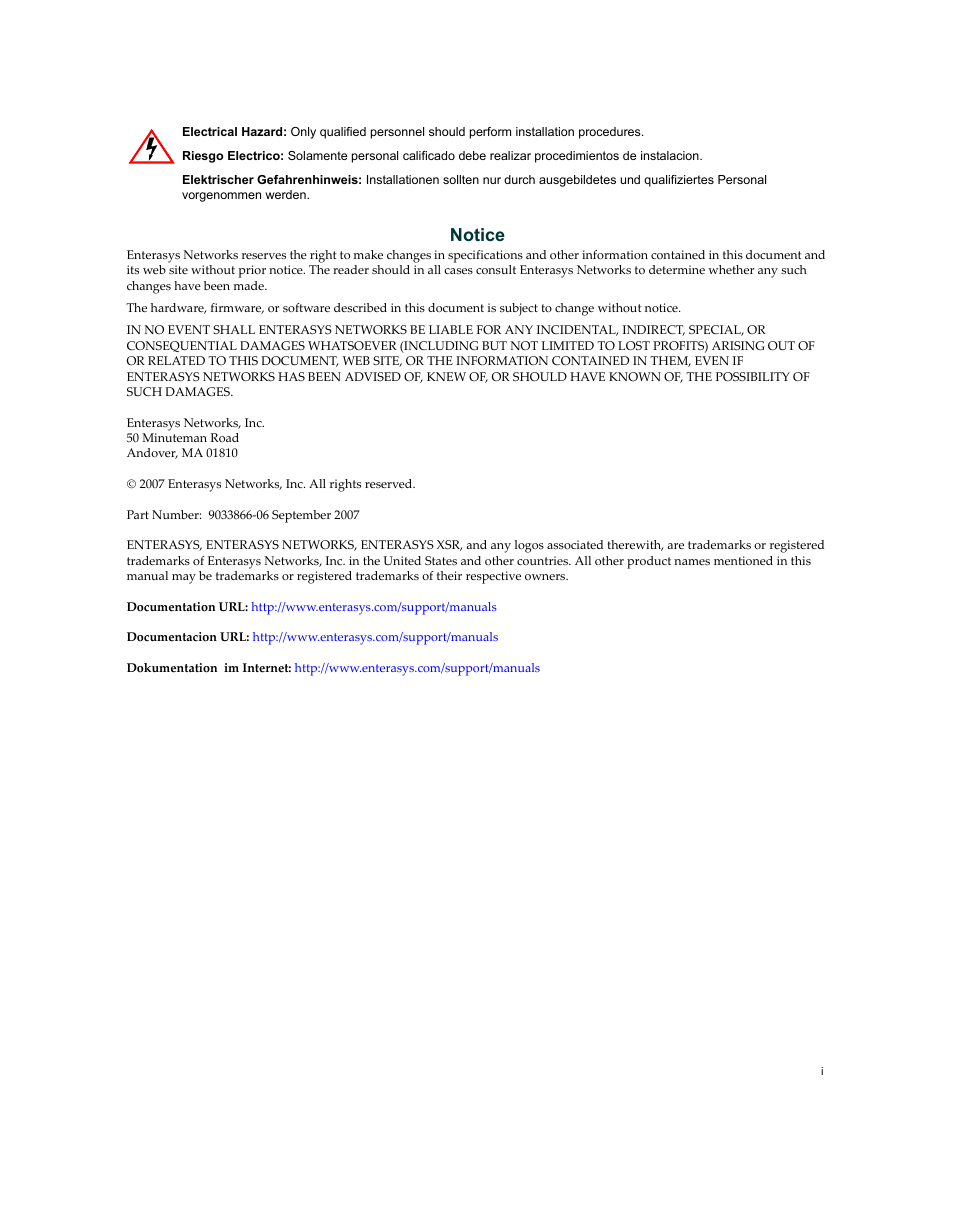 Notice | Enterasys Networks XSR-3020 User Manual | Page 3 / 110