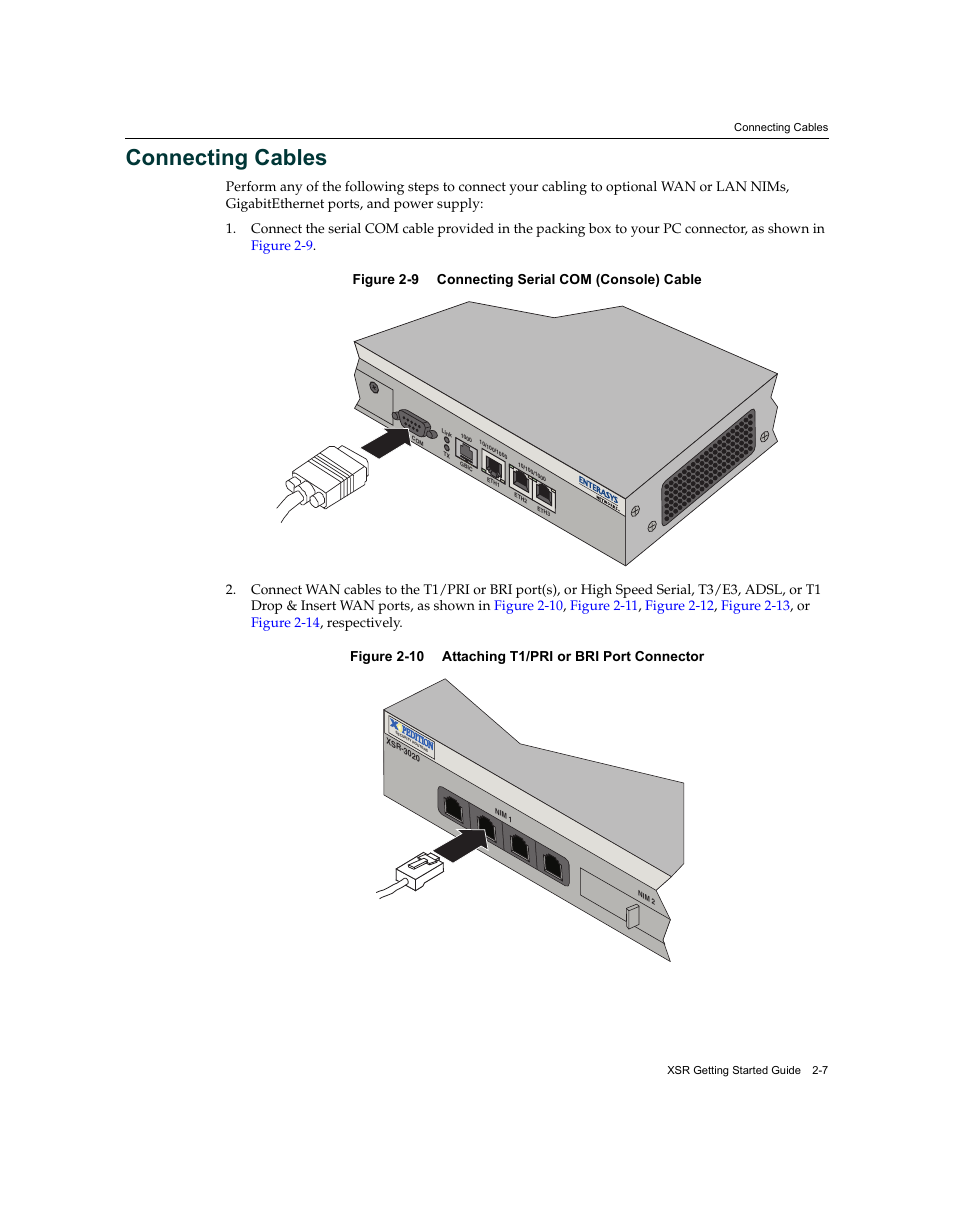 Connecting cables, Connecting cables -7 | Enterasys Networks XSR-3020 User Manual | Page 39 / 110