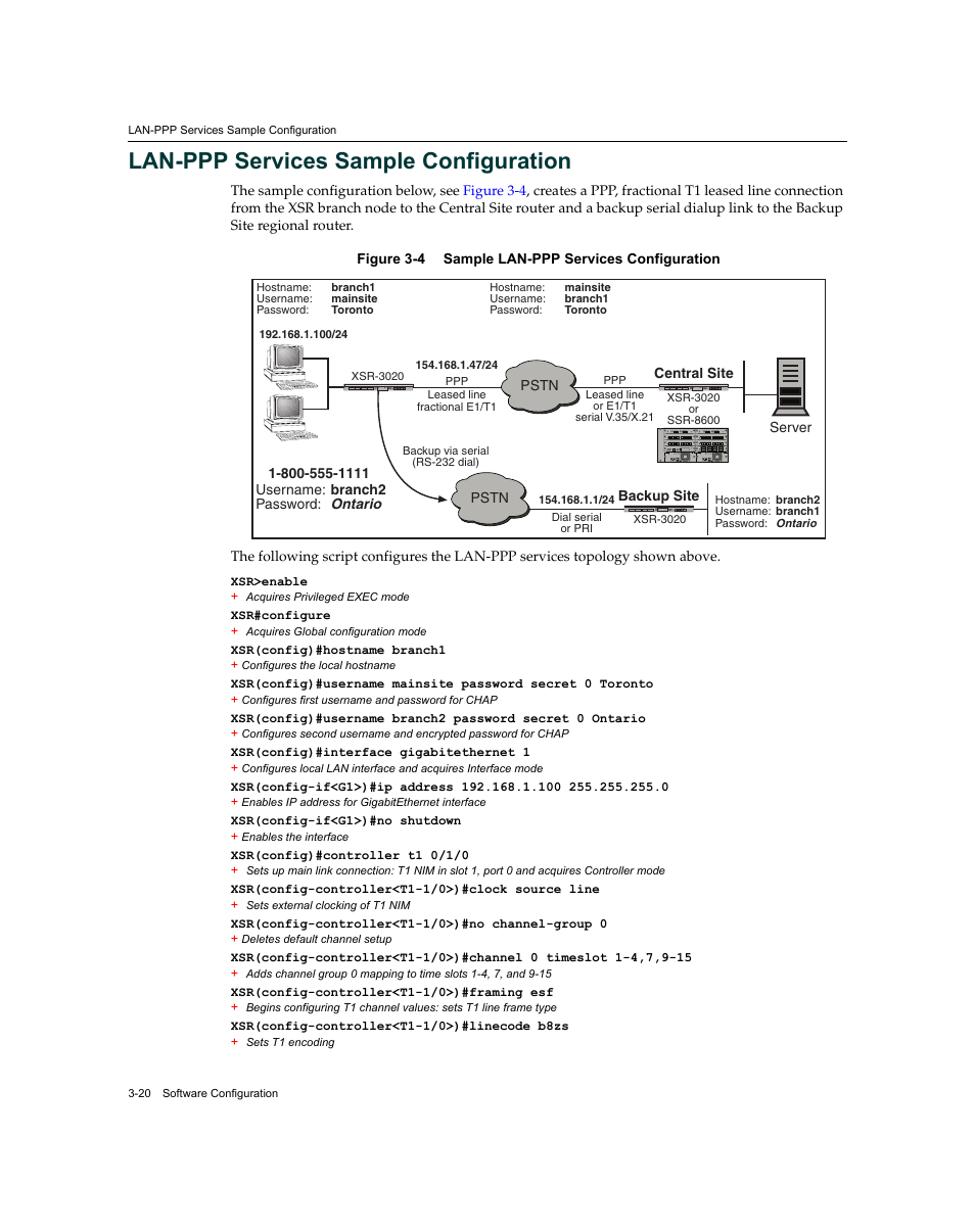 Lan-ppp services sample configuration, Lan-ppp services sample configuration -20 | Enterasys Networks XSR-3020 User Manual | Page 64 / 110