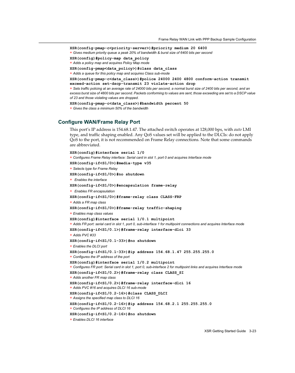 Configure wan/frame relay port -23, Configure wan/frame relay port | Enterasys Networks XSR-3020 User Manual | Page 67 / 110