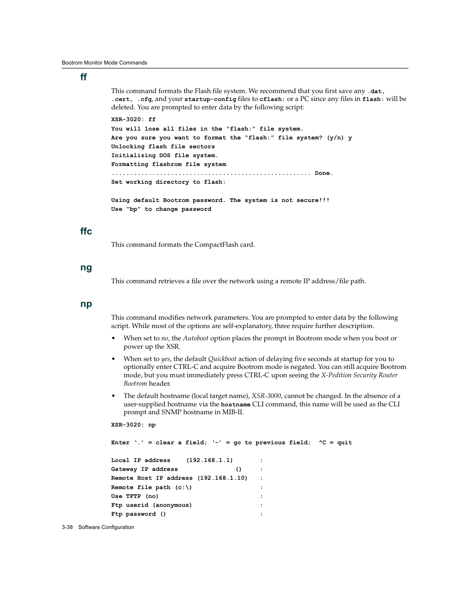 Ff -38 ffc -38 ng -38 np -38 | Enterasys Networks XSR-3020 User Manual | Page 82 / 110