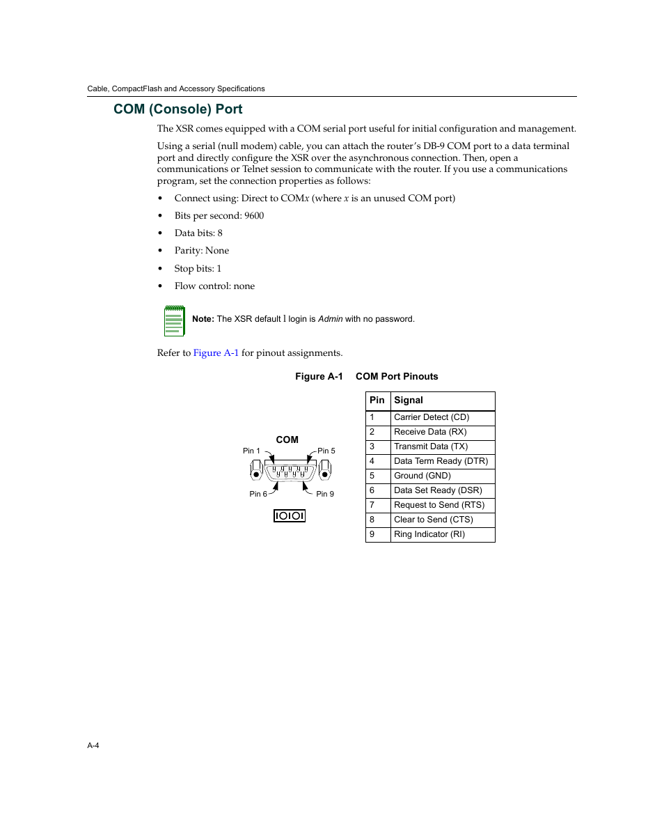 Com (console) port | Enterasys Networks XSR-3020 User Manual | Page 90 / 110