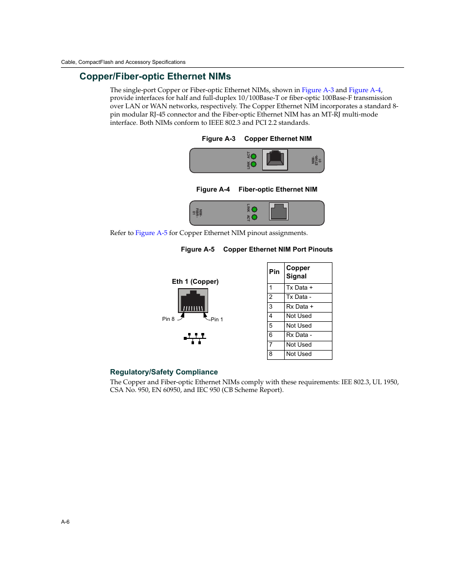 Copper/fiber-optic ethernet nims, Regulatory/safety compliance | Enterasys Networks XSR-3020 User Manual | Page 92 / 110