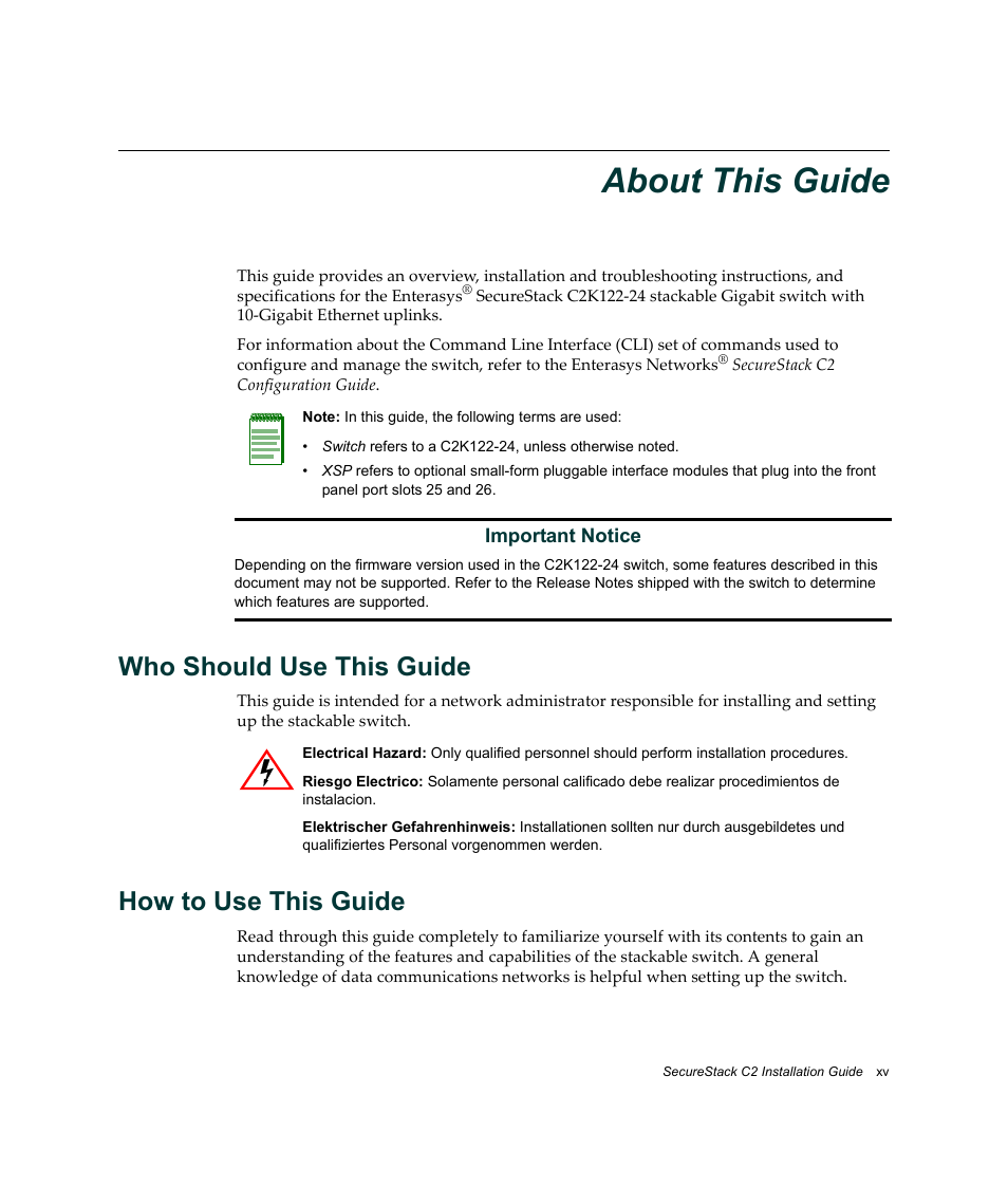 About this guide, Who should use this guide, How to use this guide | Enterasys Networks C2K122-24 User Manual | Page 17 / 70