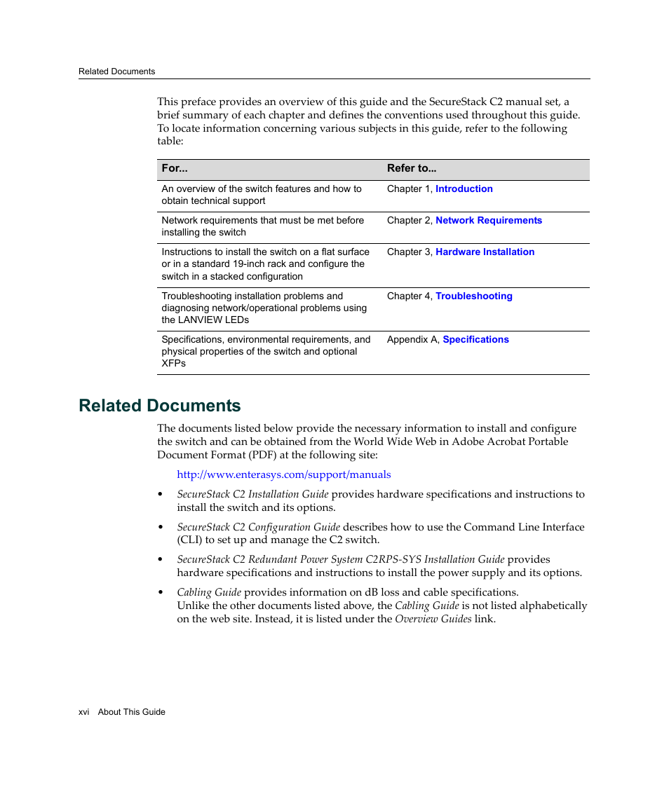 Related documents | Enterasys Networks C2K122-24 User Manual | Page 18 / 70