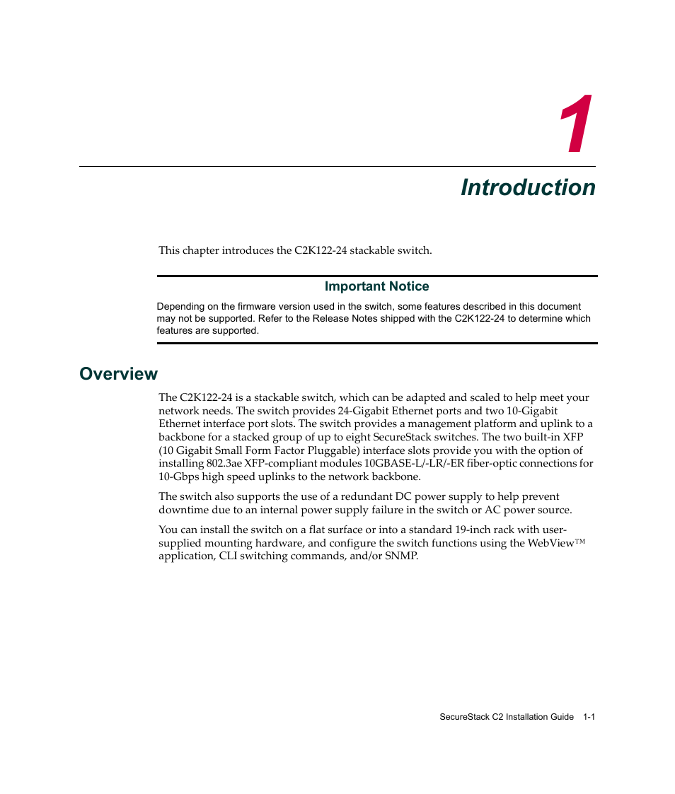 Introduction, Overview, Chapter 1: introduction | Overview -1, Hapter 1 | Enterasys Networks C2K122-24 User Manual | Page 21 / 70