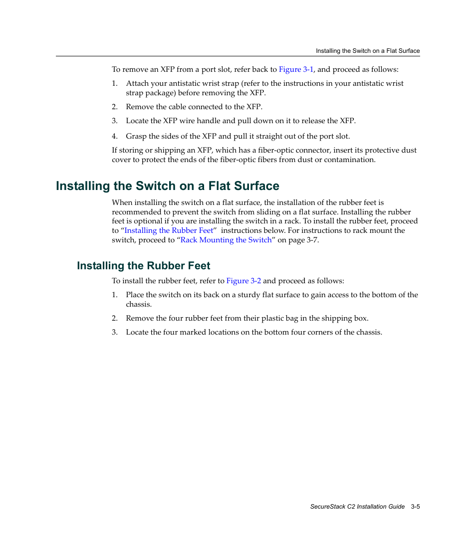 Installing the switch on a flat surface, Installing the rubber feet, Installing the switch on a flat surface -5 | Installing the rubber feet -5 | Enterasys Networks C2K122-24 User Manual | Page 35 / 70