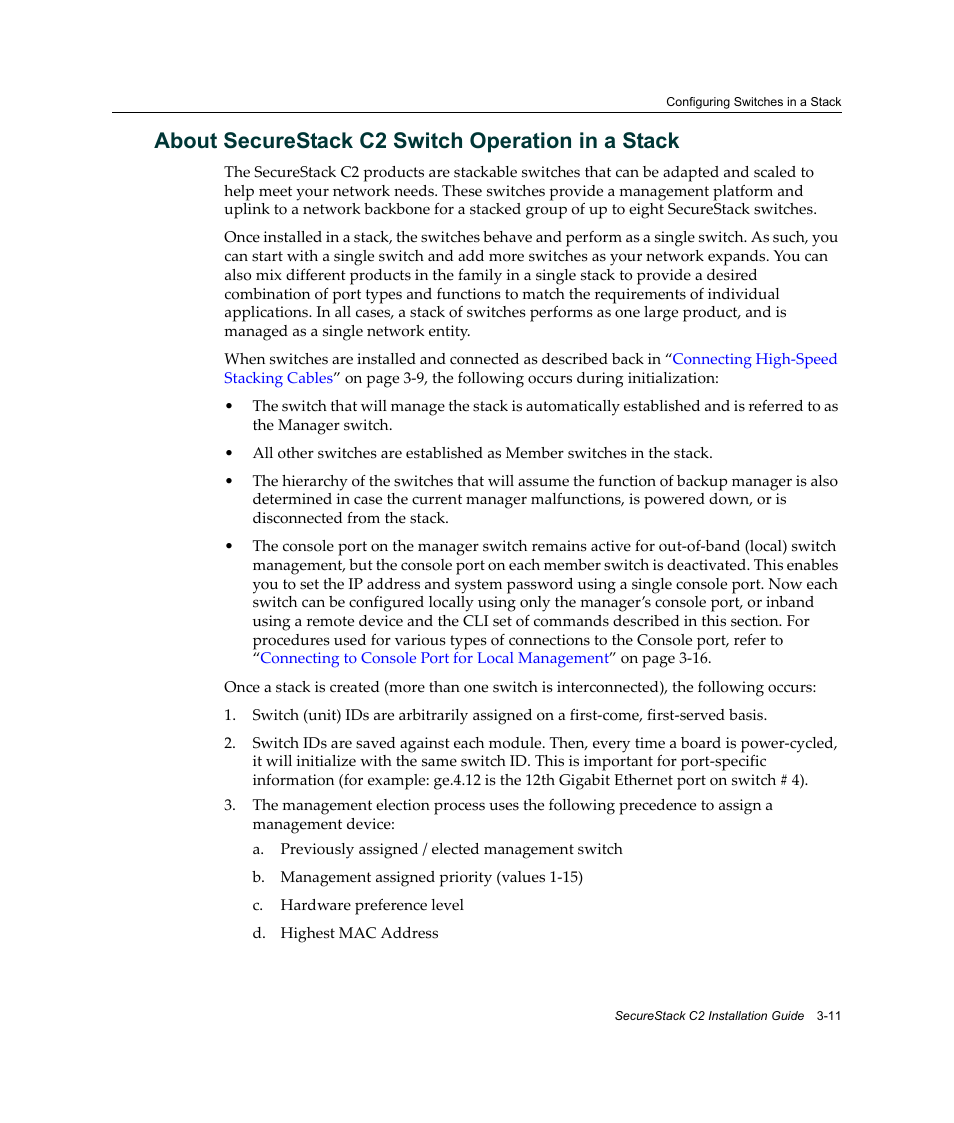 About securestack c2 switch operation in a stack | Enterasys Networks C2K122-24 User Manual | Page 41 / 70