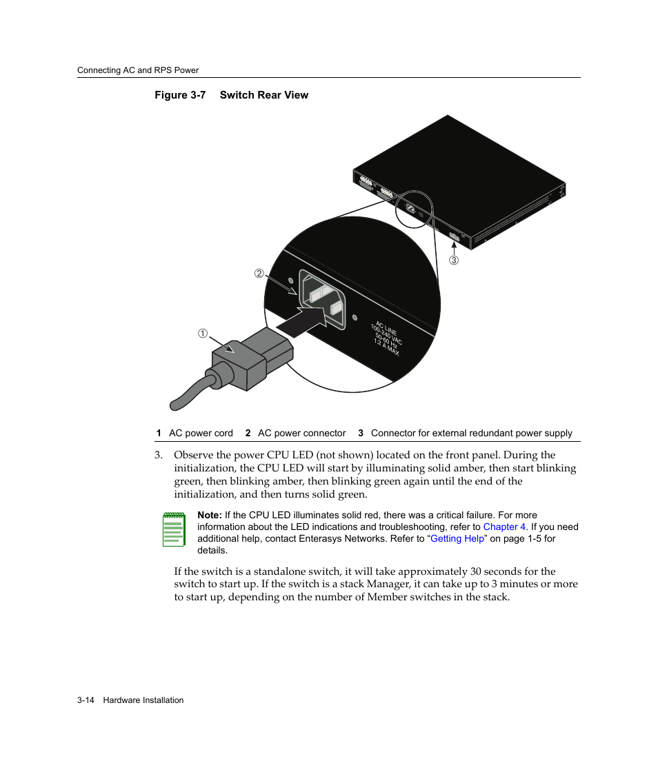 Switch rear view -14, Аб в | Enterasys Networks C2K122-24 User Manual | Page 44 / 70