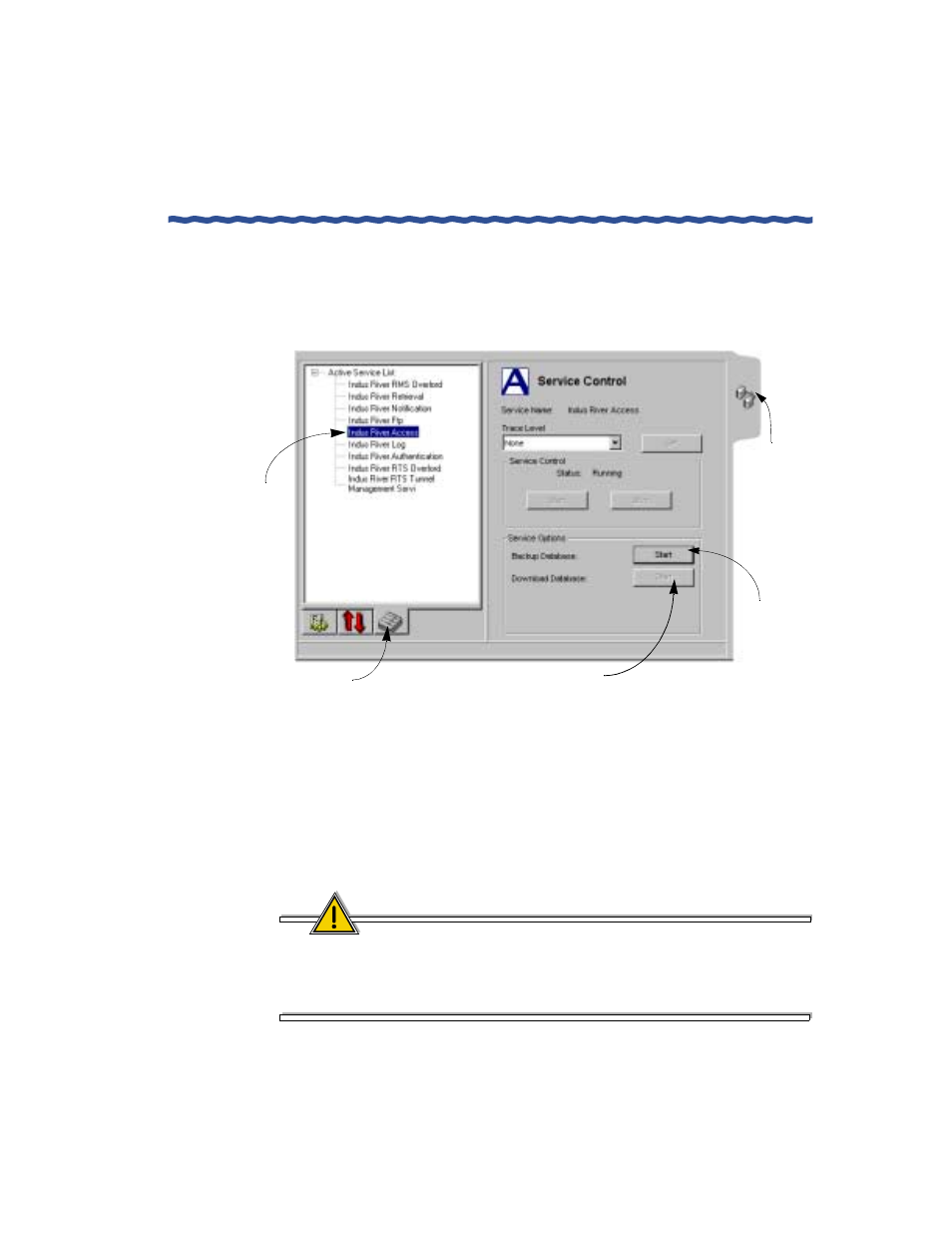 4 click on indus river access, 5 click start on backup database | Enterasys Networks Network Card User Manual | Page 111 / 276