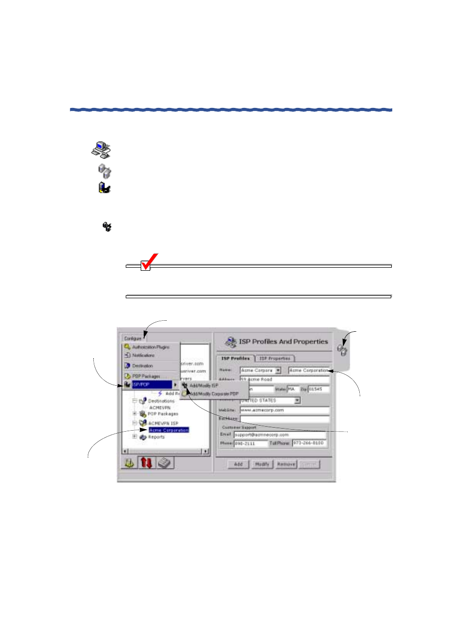 Adding corporate isps, 1 open the configuration pullout, 3 choose add/modify isp from the menu | 4 click on the isp profiles tab and then click add | Enterasys Networks Network Card User Manual | Page 120 / 276