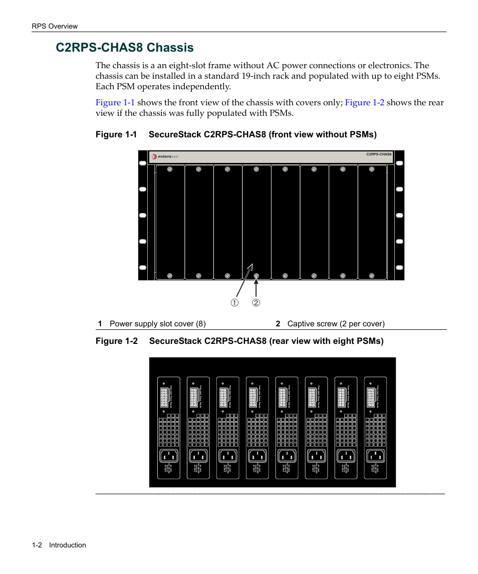 C2rps-chas8 chassis, C2rps-chas8 chassis -2, Rps overview 1-2 introduction | Enterasys Networks C2RPS-SYS User Manual | Page 18 / 34