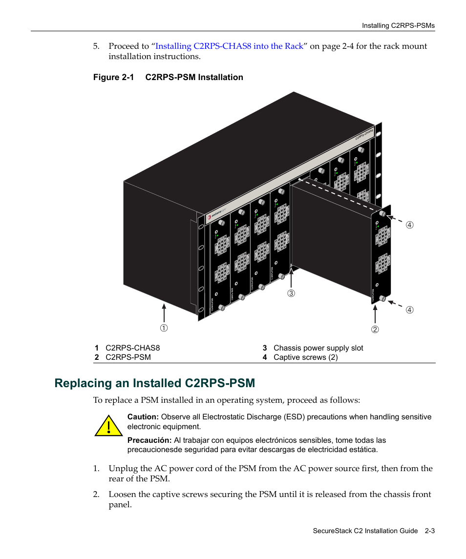 Replacing an installed c2rps-psm, Replacing an installed c2rps-psm -3, C2rps-psm installation -3 | Figure 2‐1, Аг б в г | Enterasys Networks C2RPS-SYS User Manual | Page 25 / 34