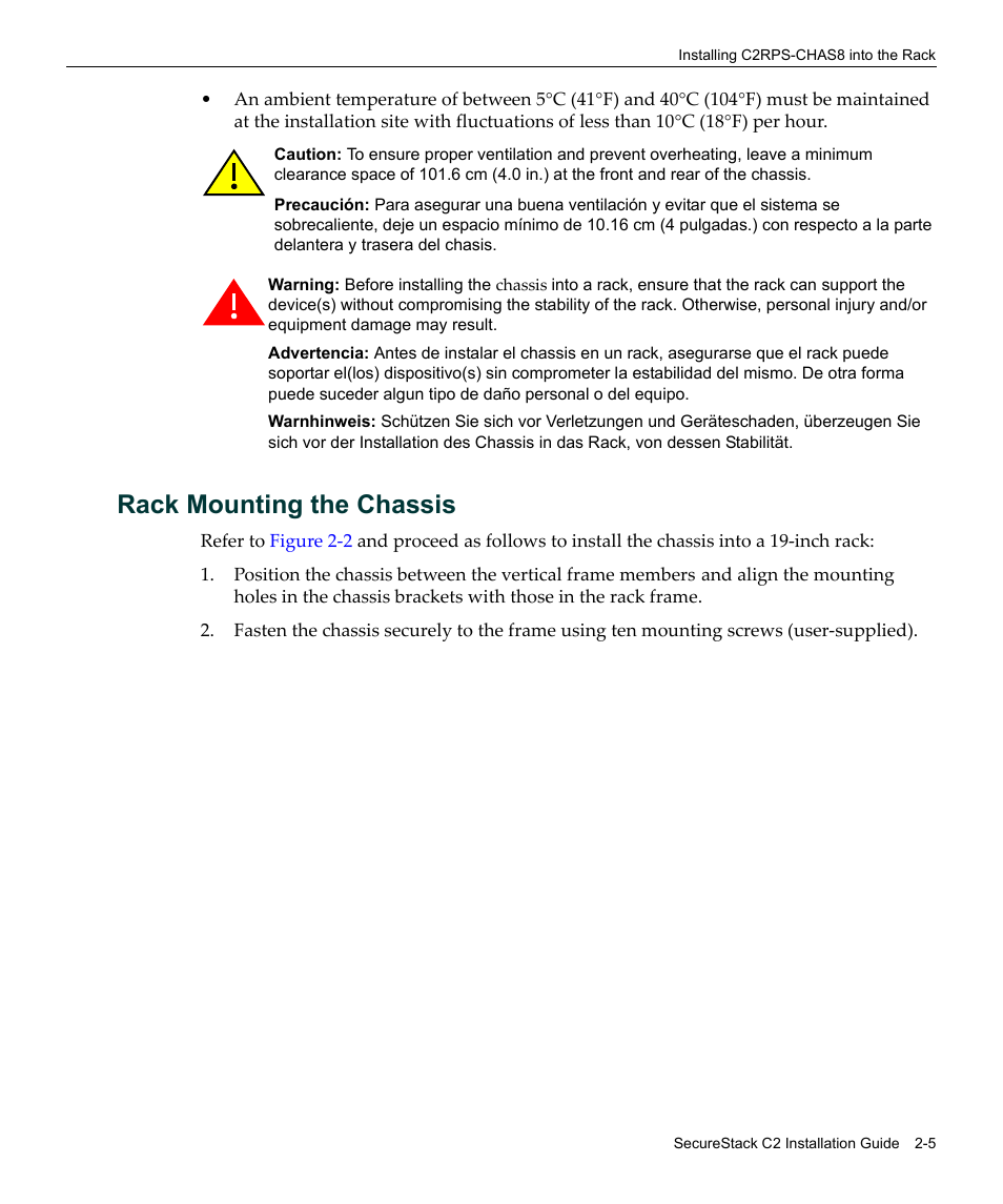 Rack mounting the chassis, Rack mounting the chassis -5 | Enterasys Networks C2RPS-SYS User Manual | Page 27 / 34