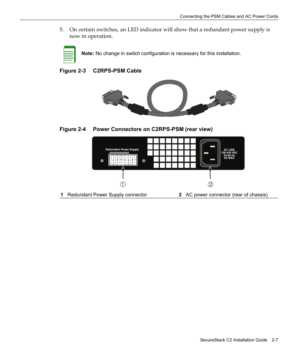C2rps-psm cable -7, Power connectors on c2rps-psm (rear view) -7, Figure 2‐3 | Figure 2‐4 | Enterasys Networks C2RPS-SYS User Manual | Page 29 / 34