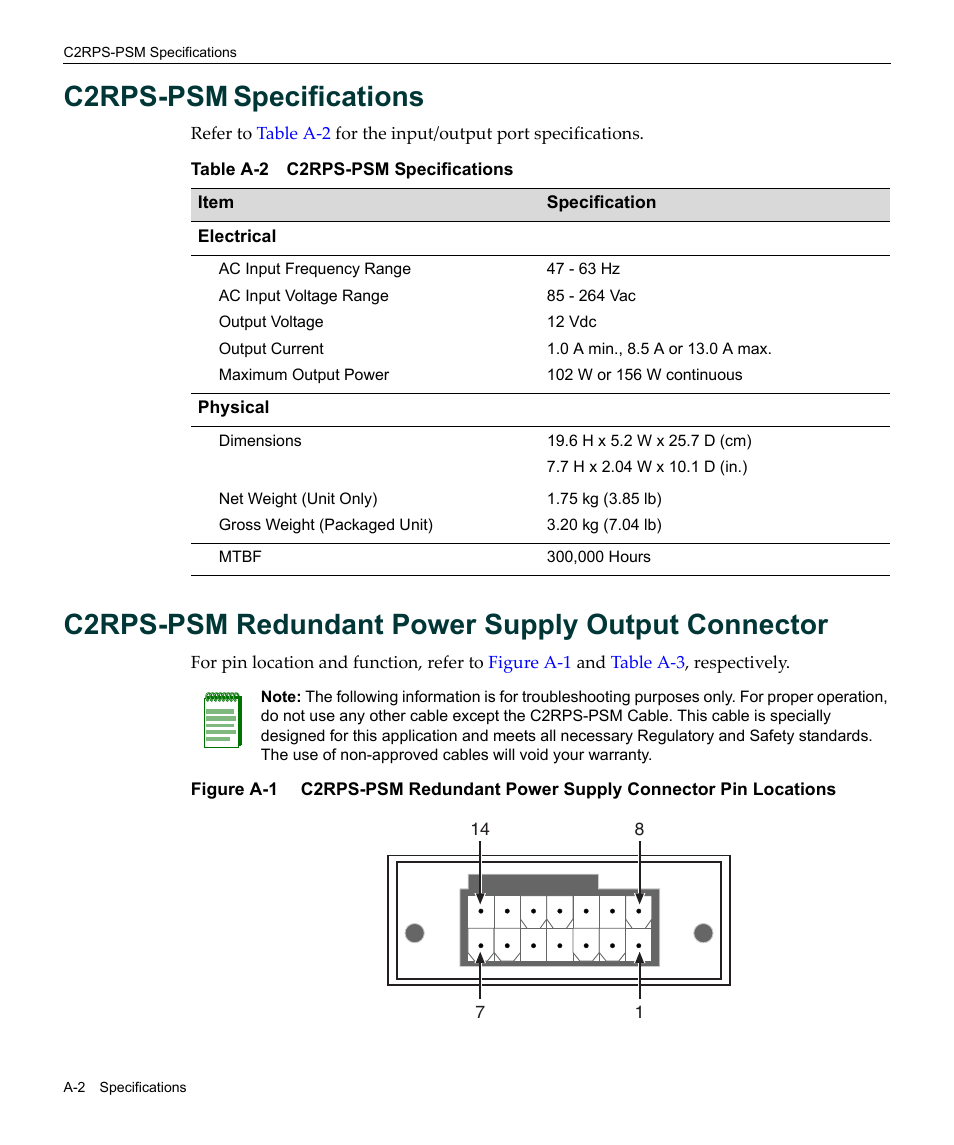 C2rps-psm specifications, C2rps-psm redundant power supply output connector, C2rps‐psm specifications | C2rps-psm, Specifications | Enterasys Networks C2RPS-SYS User Manual | Page 32 / 34