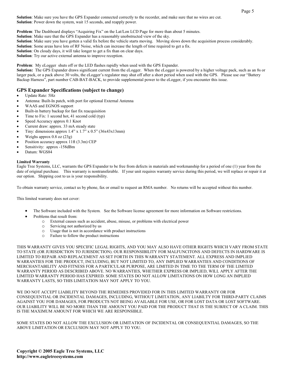 Eagle Tree Systems GPS-5HZ User Manual | Page 5 / 5