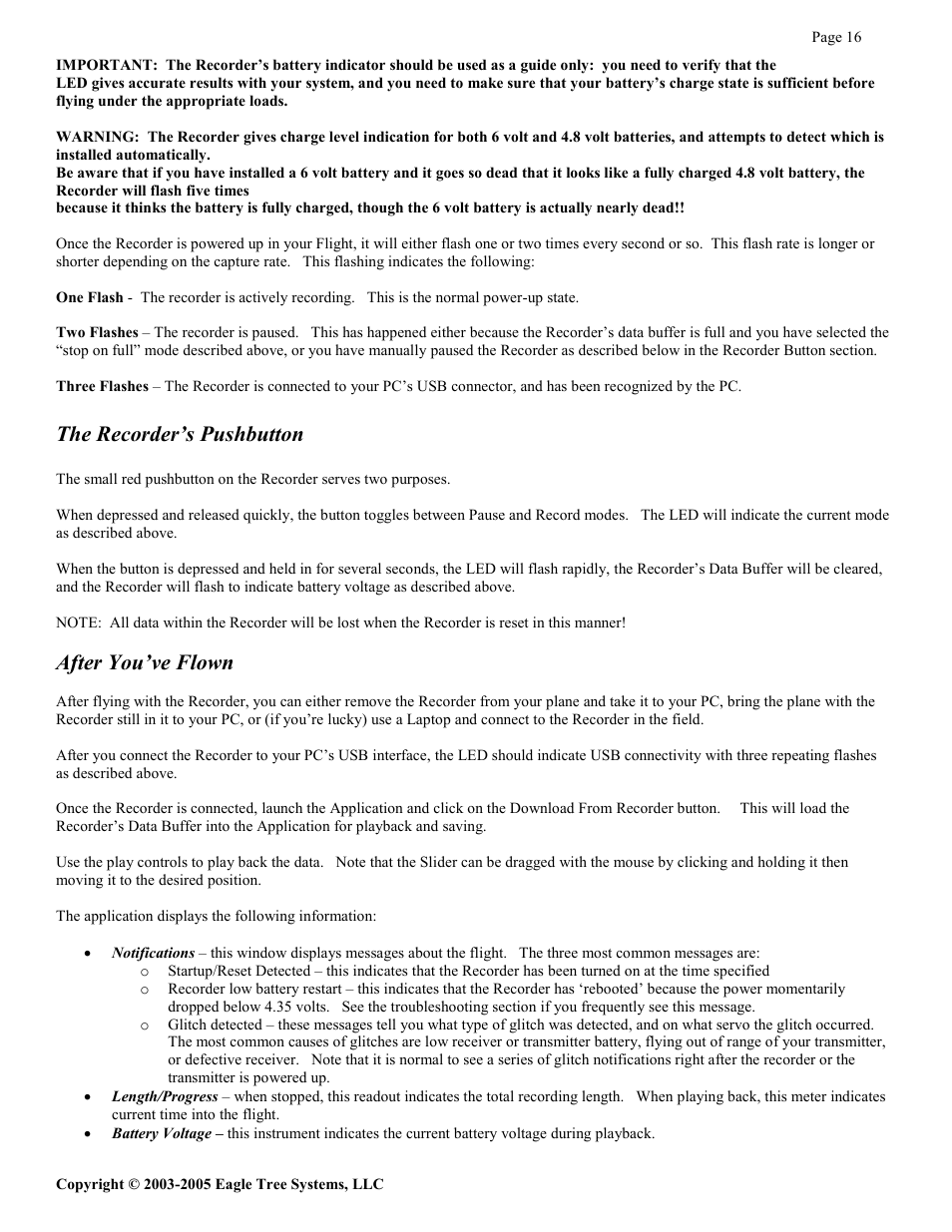 The recorder’s pushbutton, After you’ve flown | Eagle Tree Systems Seagull Glide User Manual | Page 16 / 22