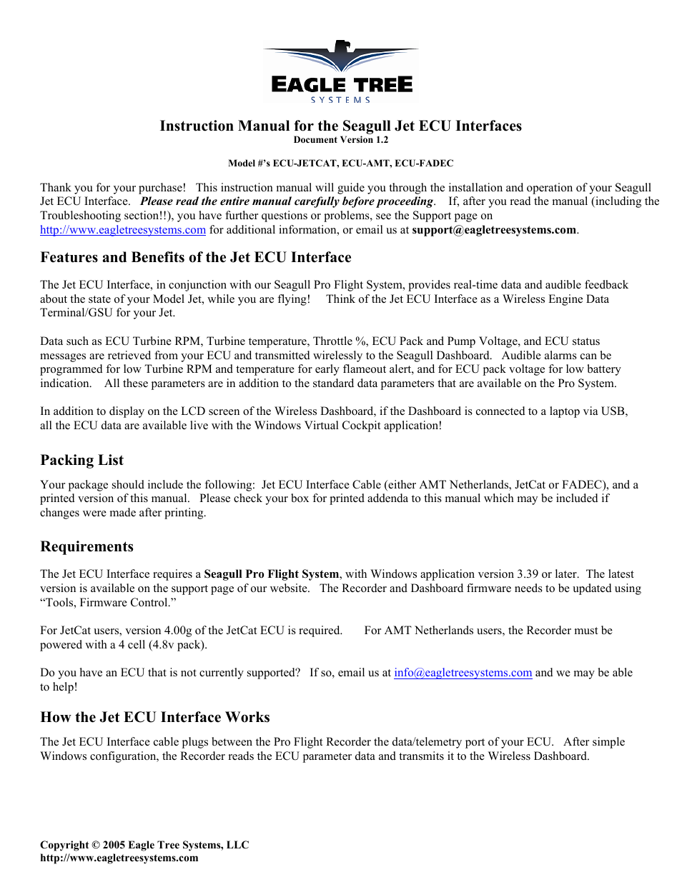 Eagle Tree Systems ECU-JETCAT User Manual | 4 pages