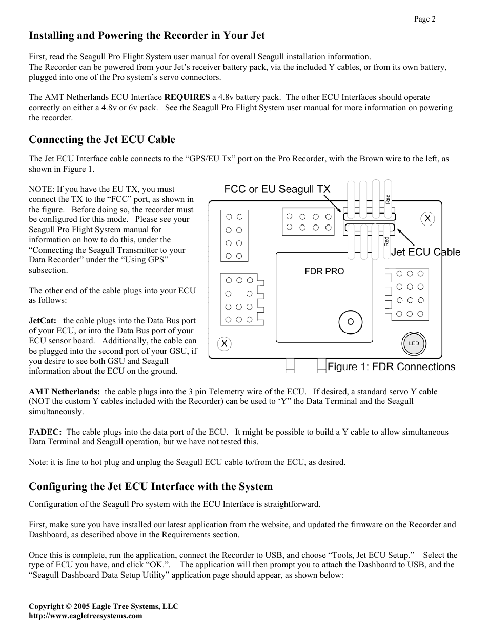 Installing and powering the recorder in your jet, Connecting the jet ecu cable, Configuring the jet ecu interface with the system | Eagle Tree Systems ECU-JETCAT User Manual | Page 2 / 4