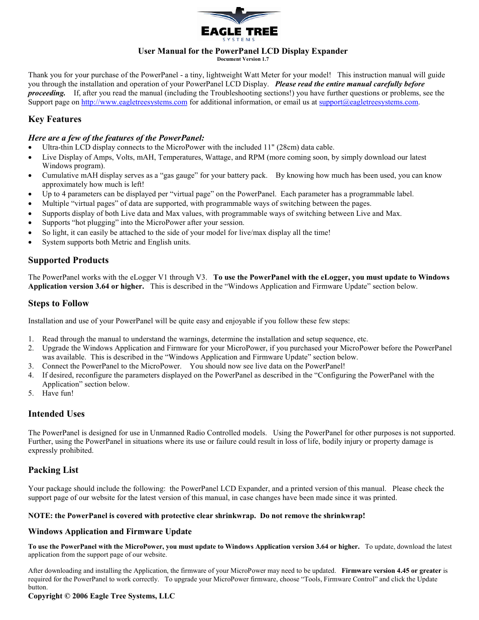 Eagle Tree Systems PowerPanel LCD Display Expander User Manual | 4 pages