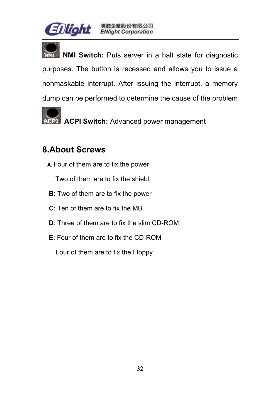 About screws | Enlight EN-898X User Manual | Page 32 / 45
