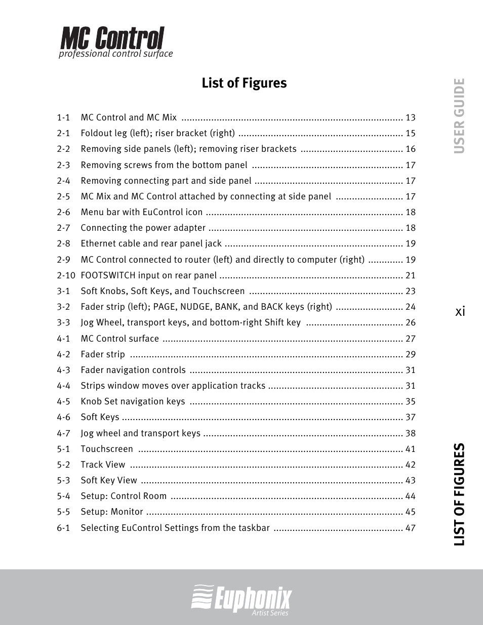 List of figures, User guide list of figures xi list of figures | Euphonix MC Control User Manual | Page 11 / 60