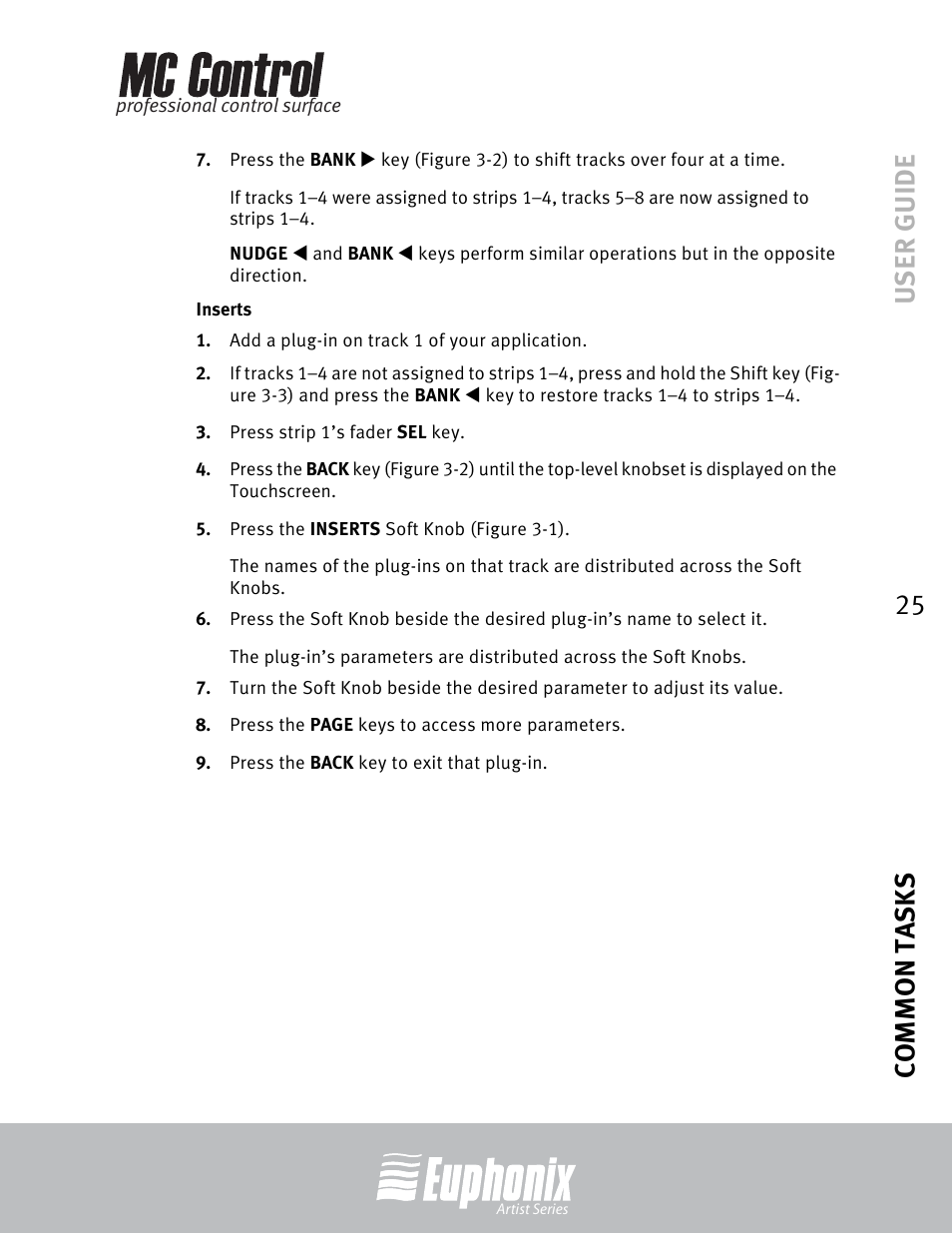 Inserts, User guide common tasks 25 | Euphonix MC Control User Manual | Page 25 / 60