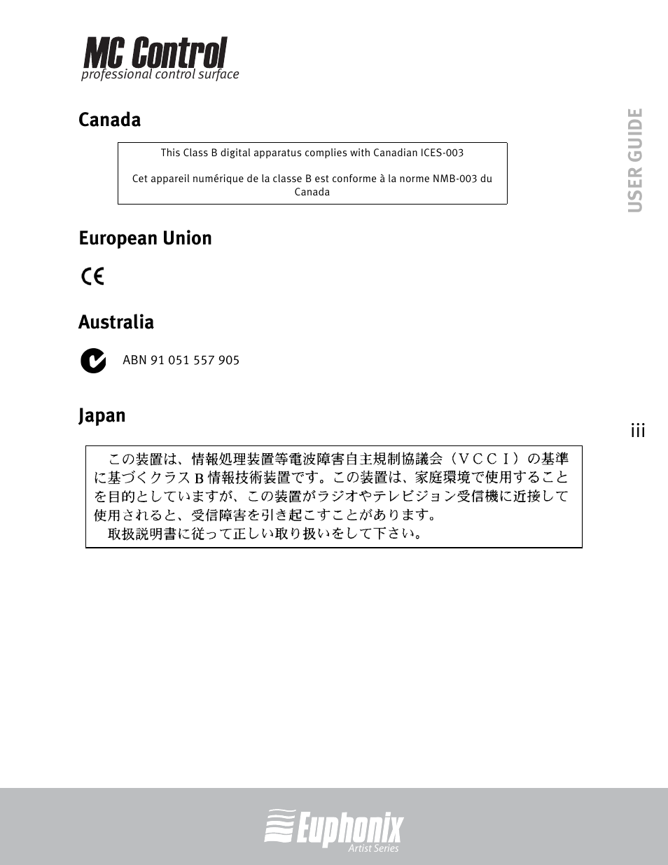 Euphonix MC Control User Manual | Page 3 / 60