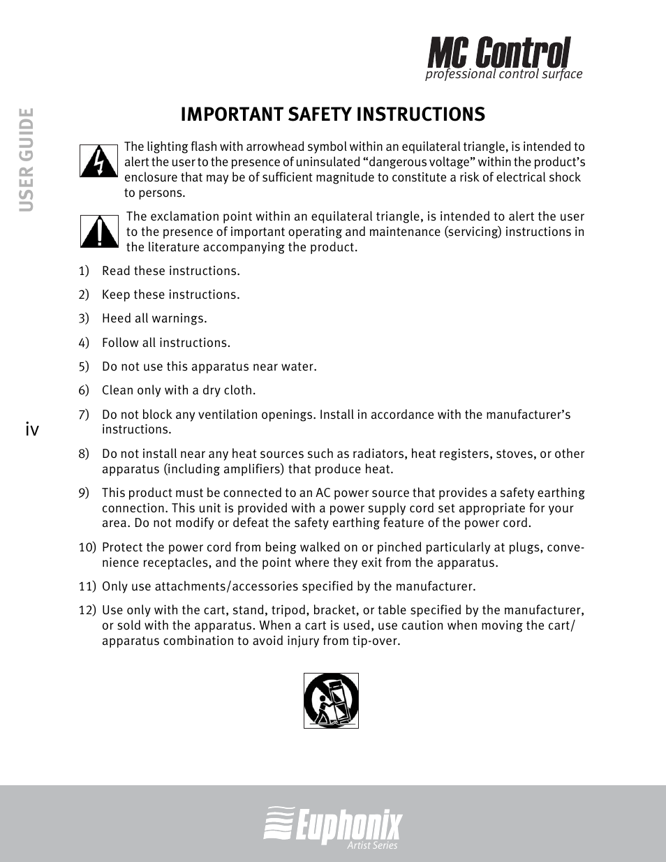 User guide iv important safety instructions | Euphonix MC Control User Manual | Page 4 / 60