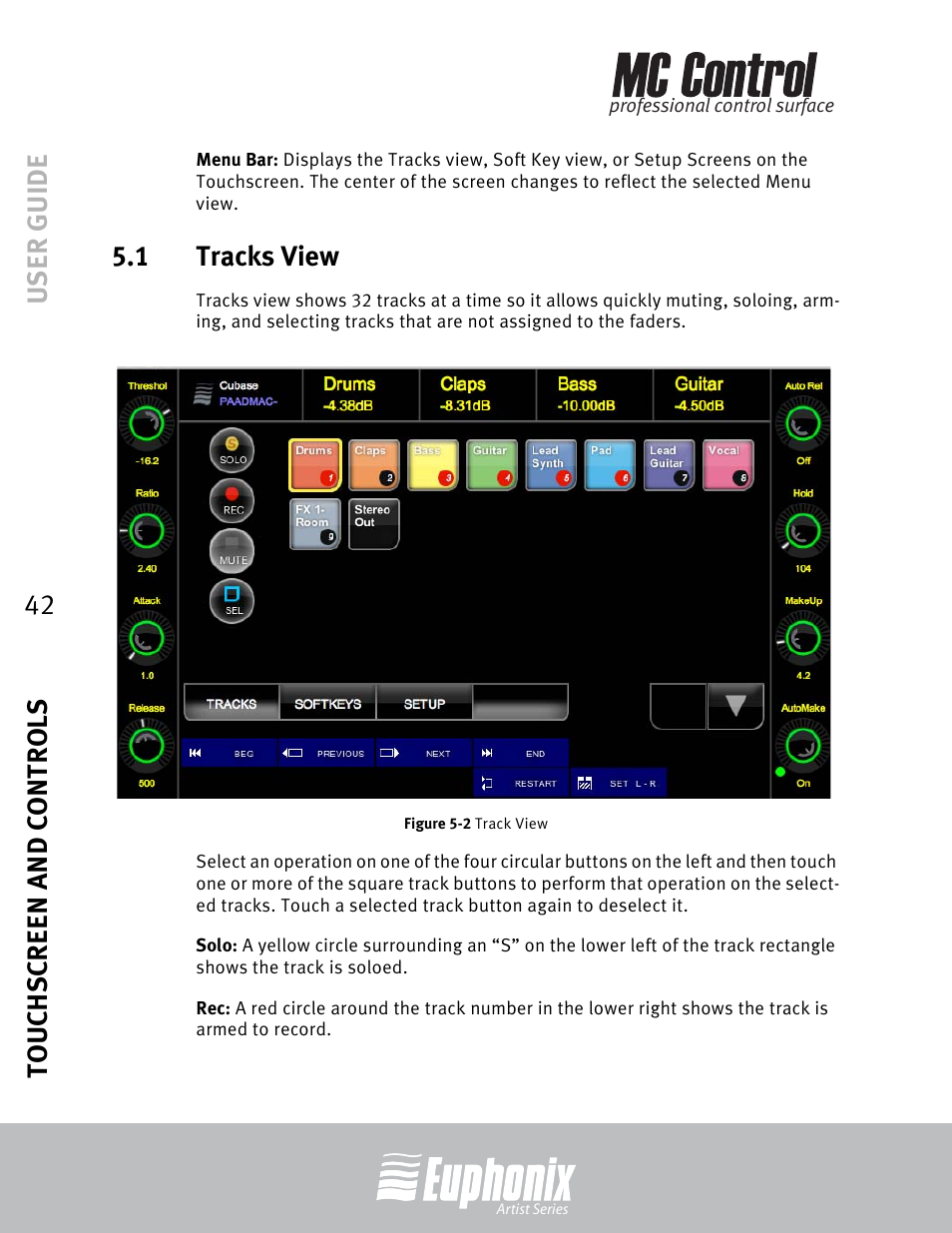 1 tracks view, Tracks view, Track view | User guide touchscreen and controls 42 | Euphonix MC Control User Manual | Page 42 / 60