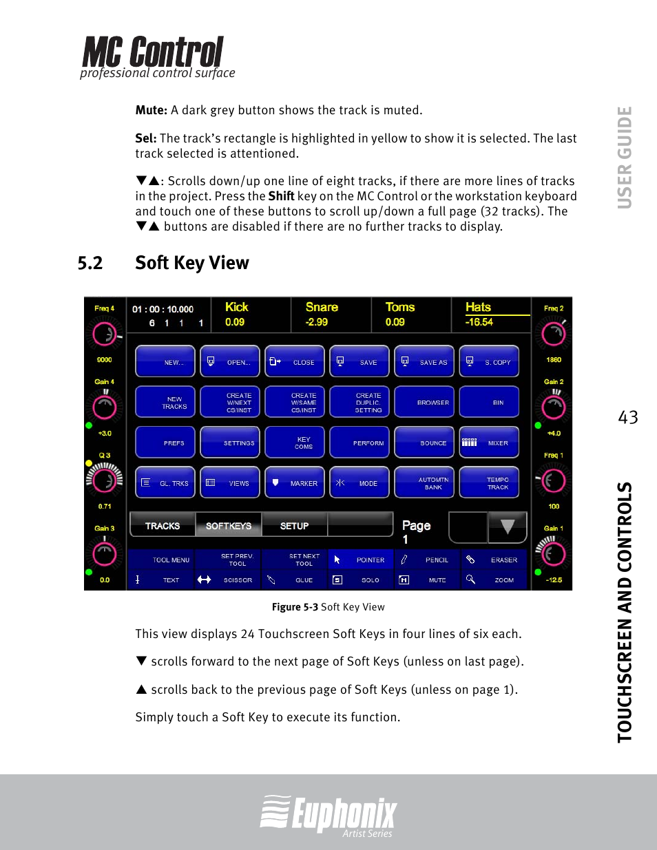 2 soft key view, Soft key view, User guide touchscreen and controls 43 | Euphonix MC Control User Manual | Page 43 / 60