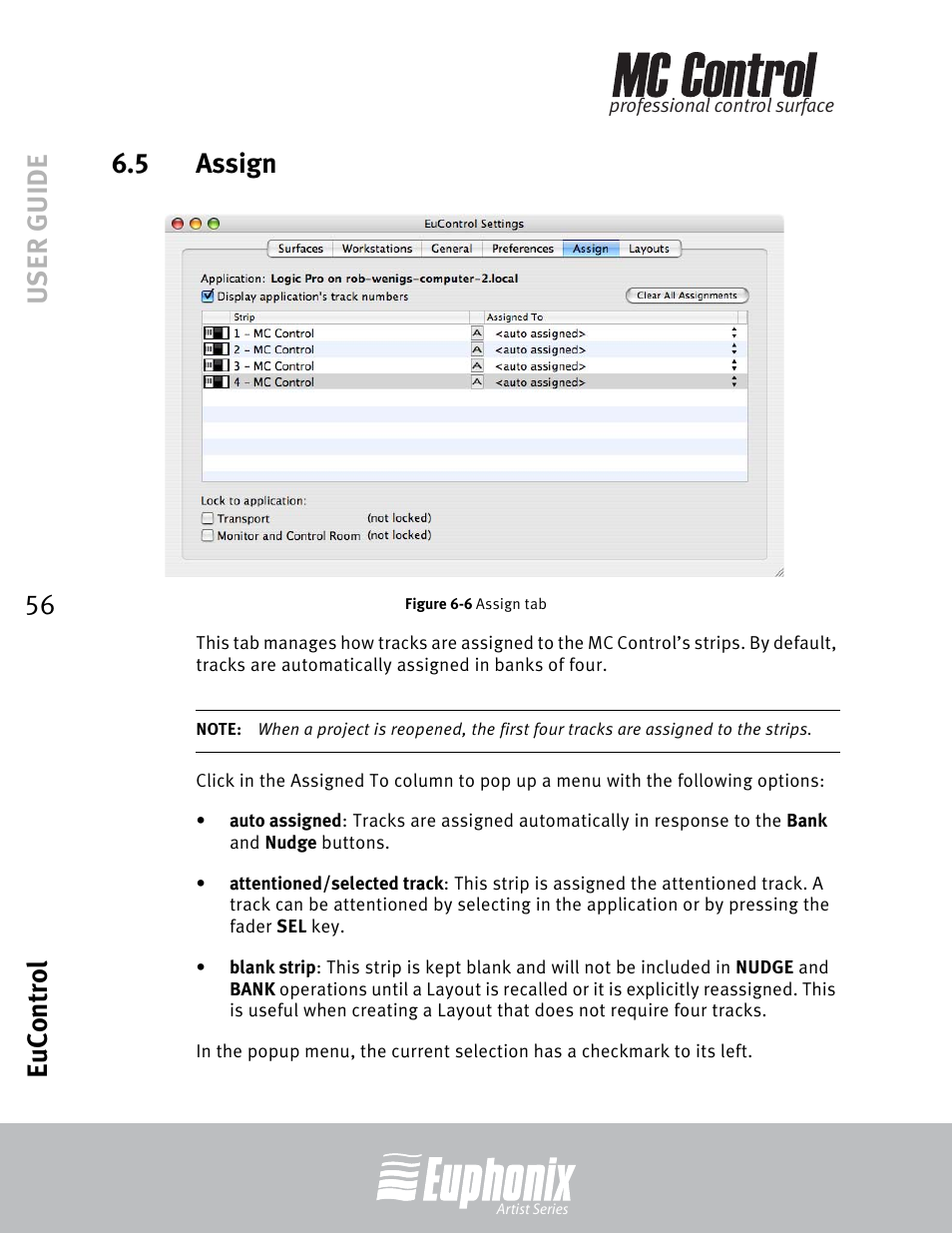 5 assign, Assign, Assign tab | User guide eucontrol 56 6.5 assign | Euphonix MC Control User Manual | Page 56 / 60