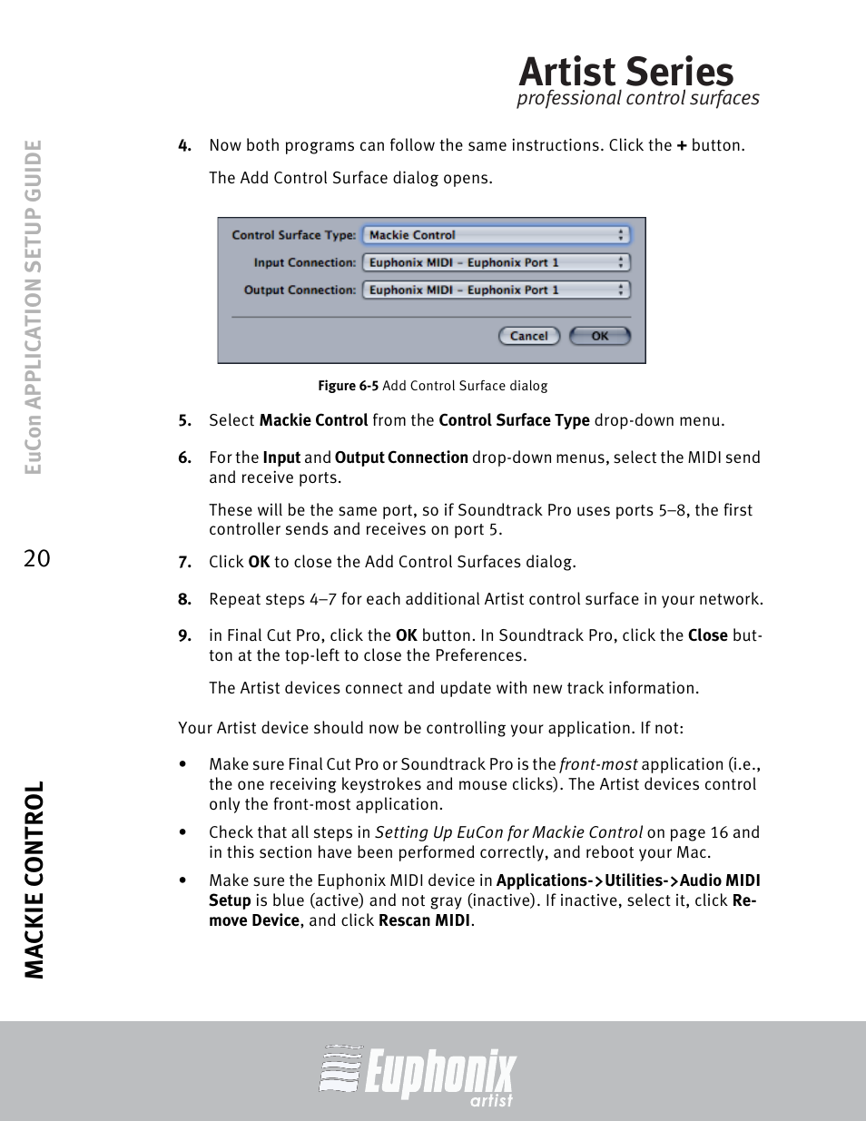 Artist series, Mackie control 20, Eucon application setup guide | Euphonix MC Mix User Manual | Page 20 / 29