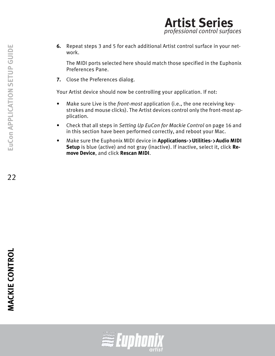 Artist series, Mackie control 22 | Euphonix MC Mix User Manual | Page 22 / 29