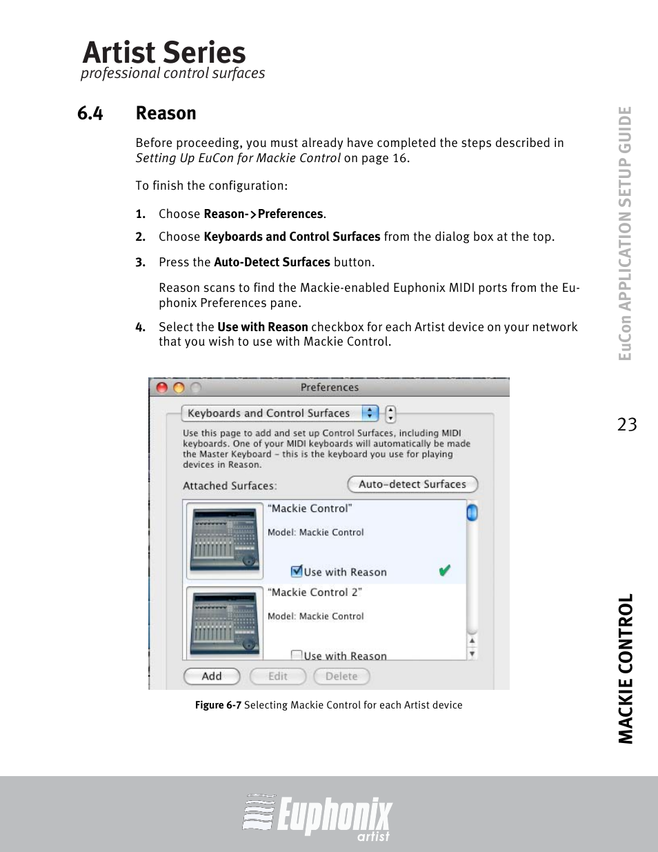 4 reason, Reason, Artist series | Mackie control 23 6.4 reason | Euphonix MC Mix User Manual | Page 23 / 29